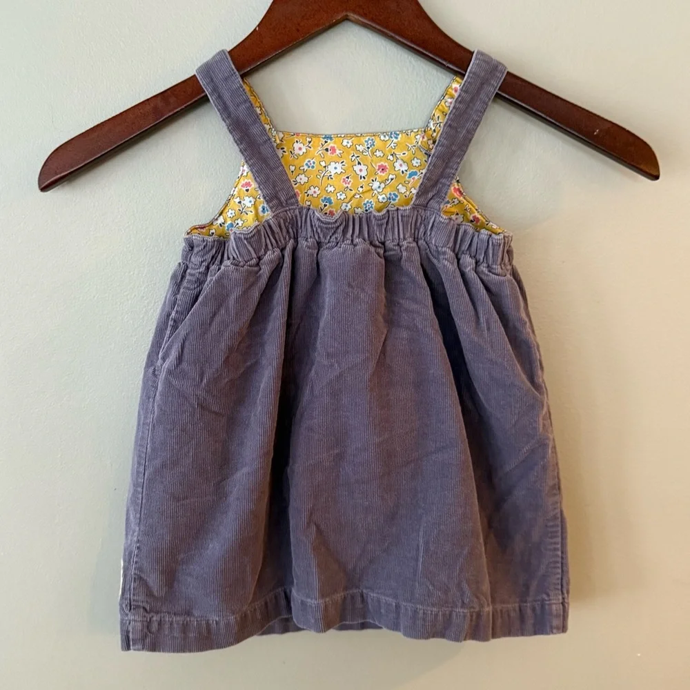 Baby Boden Elephant Appliqué Grey Corduroy‎ Jumper Dress Yellow Lining 12-18 mo